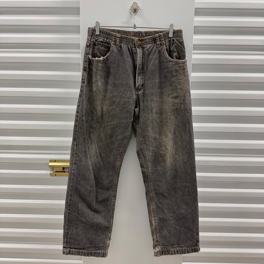 Haband Ice House Flannel Lined Jeans Mens Grey Distressed Elastic Waist 30x30